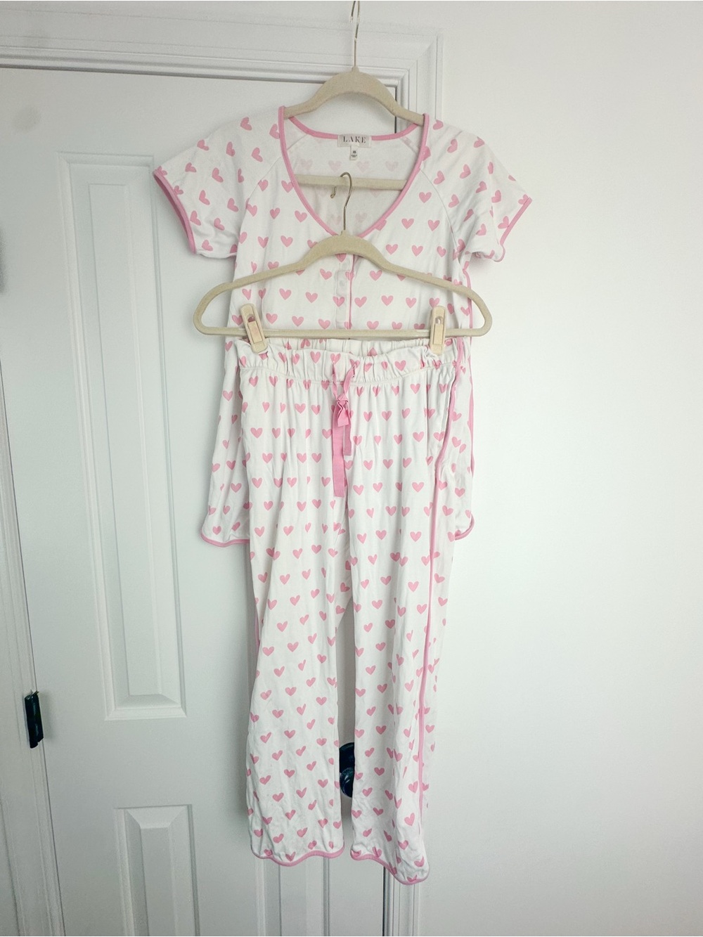 LAKE maternity pajamas XS light pink hearts